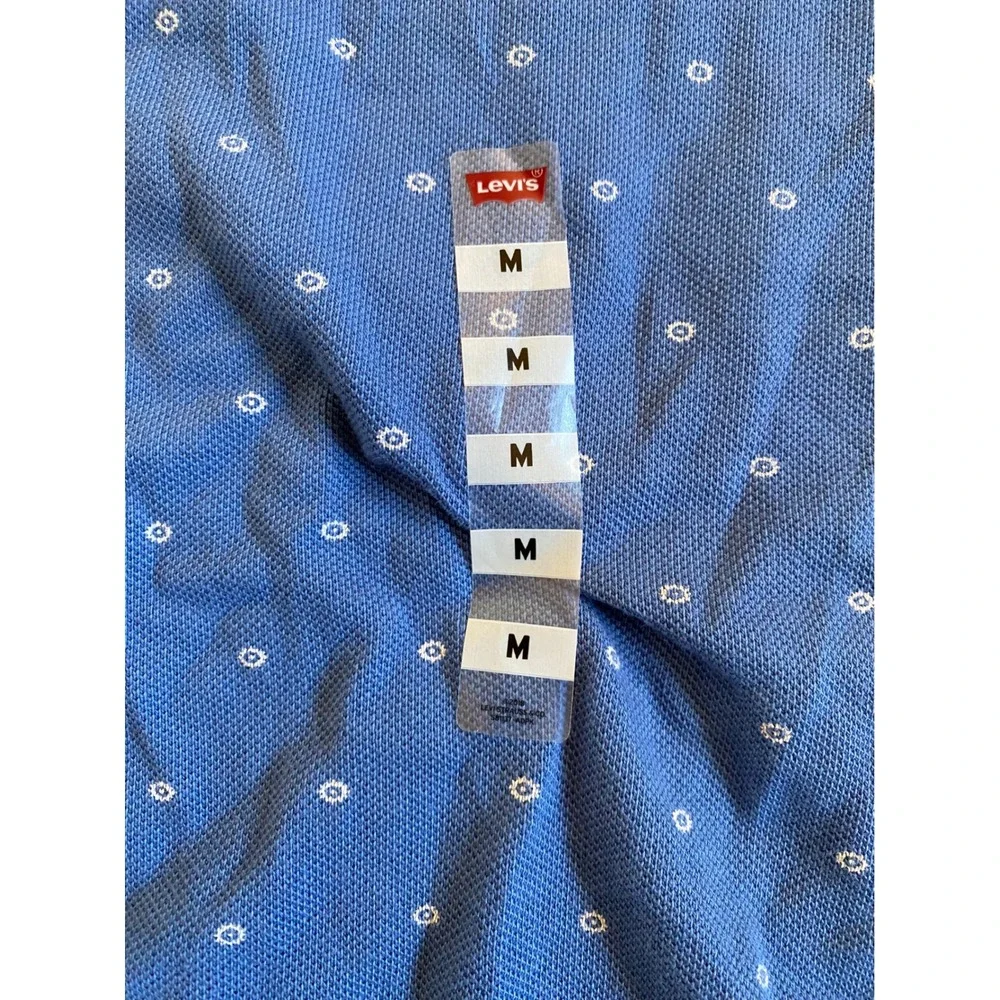Levis Housemark Polo Shirt Mens Medium Blue Geometric Print Performance